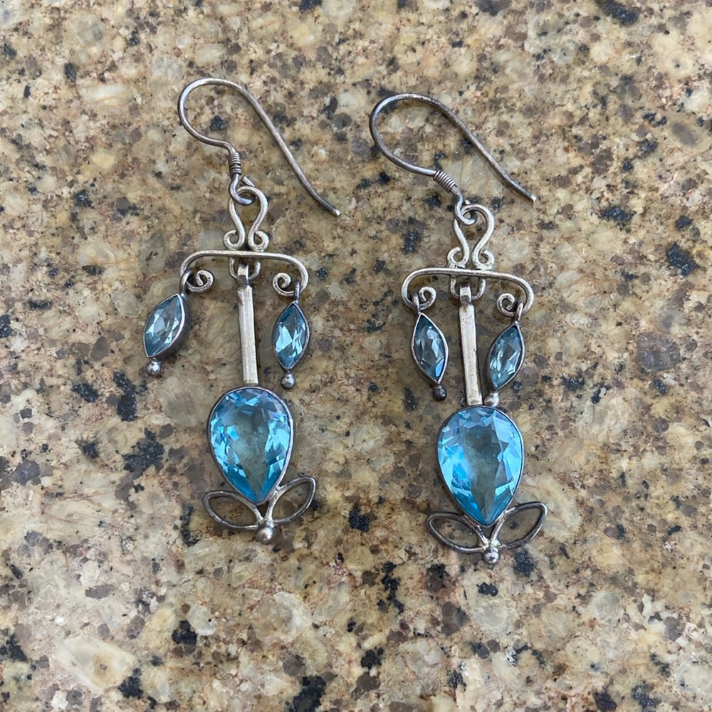 Sterling silver and blue stoned chandelier earrings